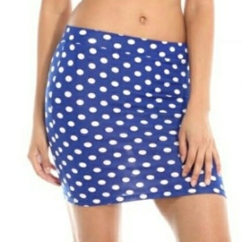 Blue and White Polka Dot Mini Bodycon Skirt